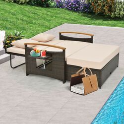 Садовый раскладной диван Costway HW71627BN (Brown/Beige) Thumb