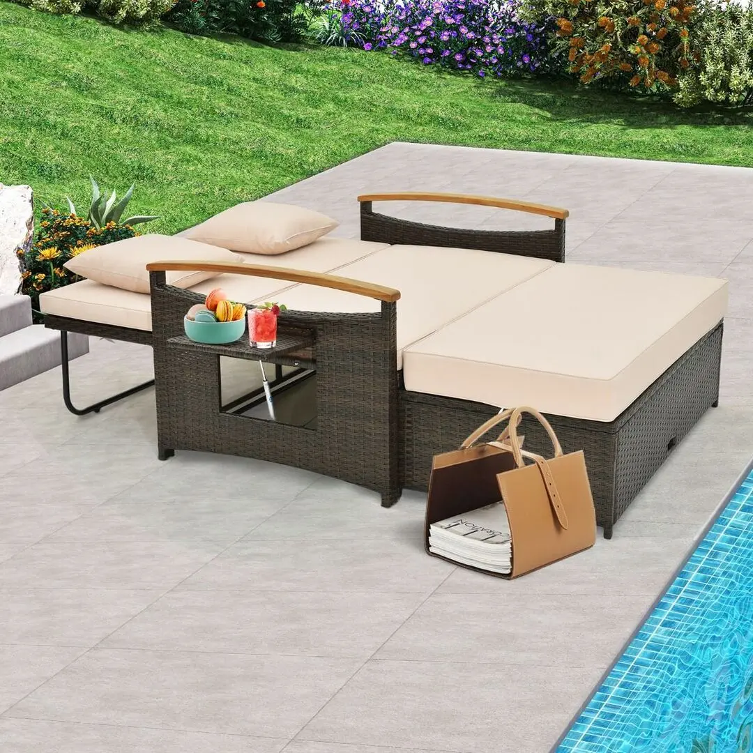 Садовый раскладной диван Costway HW71627BN (Brown/Beige) - 5