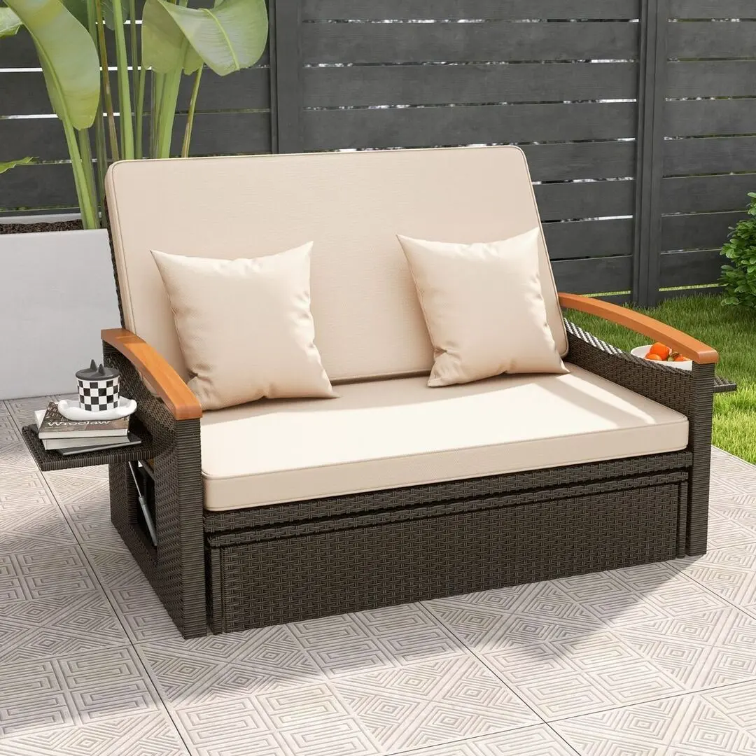 Садовый раскладной диван Costway HW71627BN (Brown/Beige)