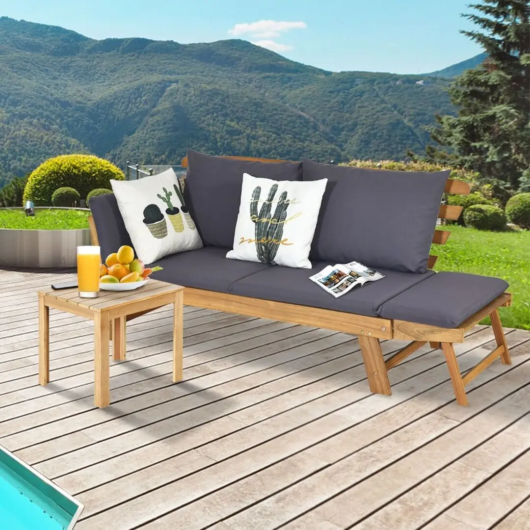 Canapea plianta de gradina Costway OP71195GR (Grey/Natural) - 4