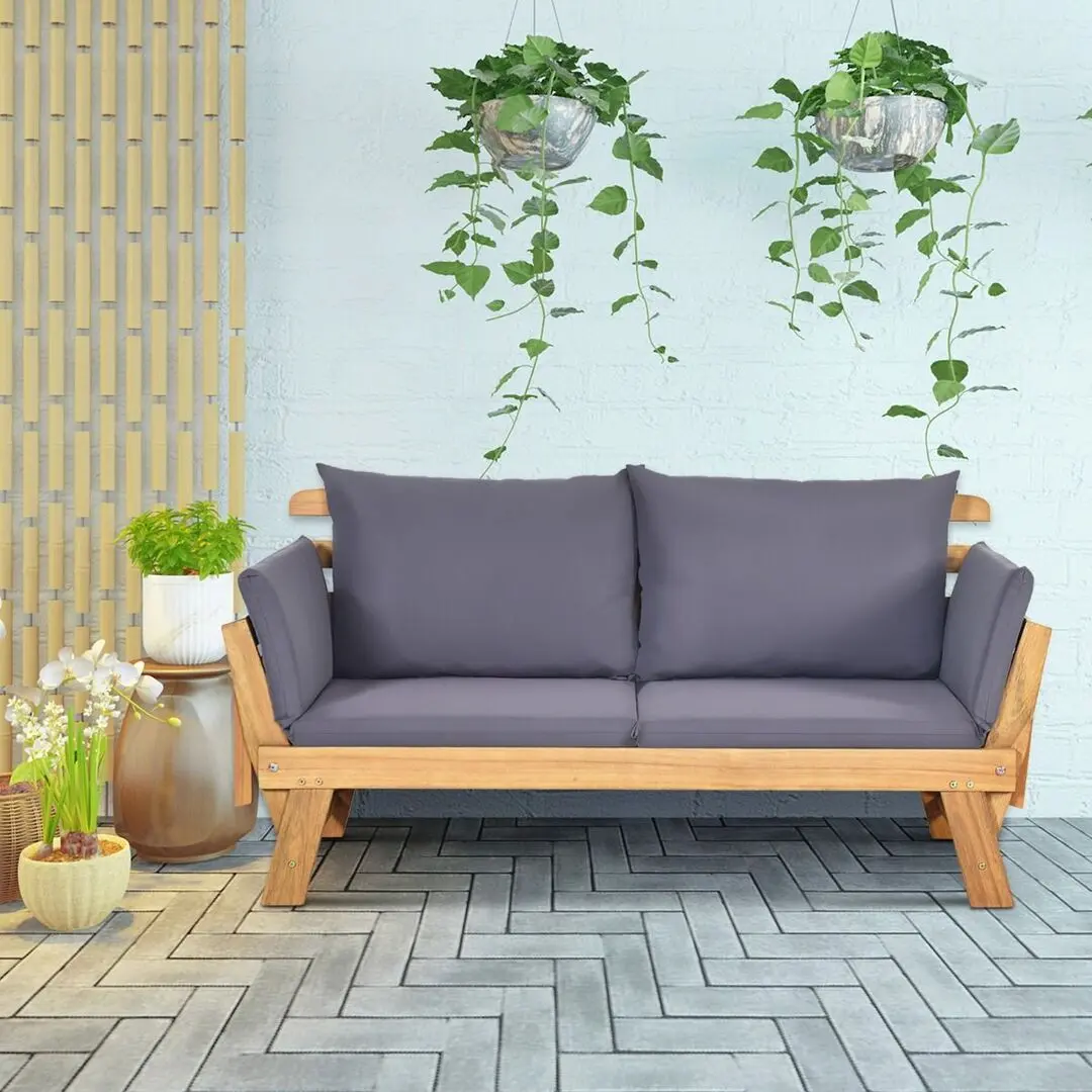 Canapea plianta de gradina Costway OP71195GR (Grey/Natural) - 5