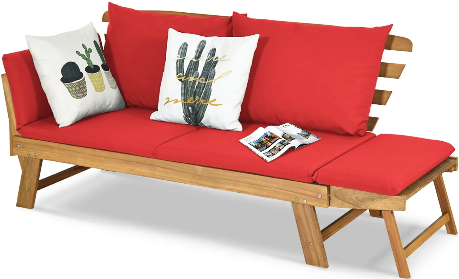 Canapea plianta de gradina Costway OP71195RE-B+ (Red/Natural) - 4