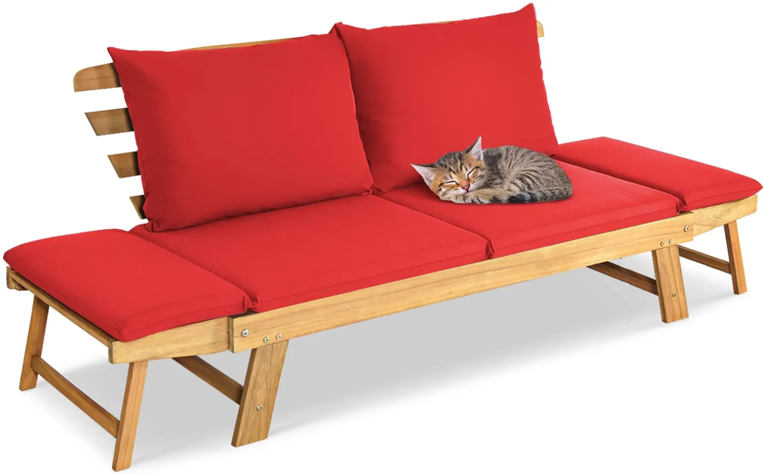 Canapea plianta de gradina Costway OP71195RE-B+ (Red/Natural) - 5