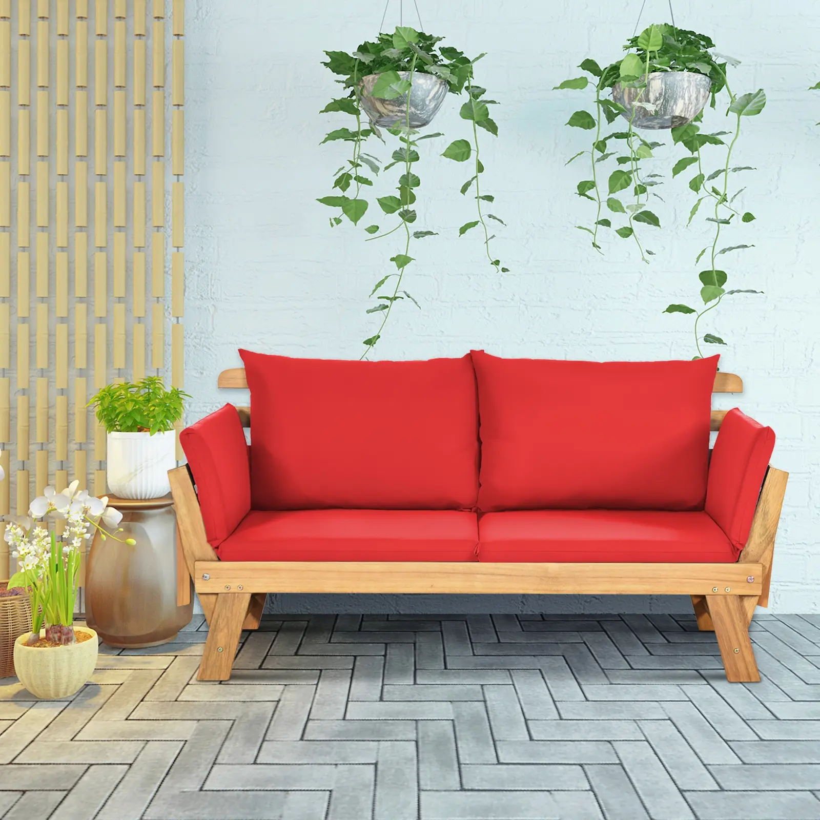 Canapea plianta de gradina Costway OP71195RE-B+ (Red/Natural) - 7