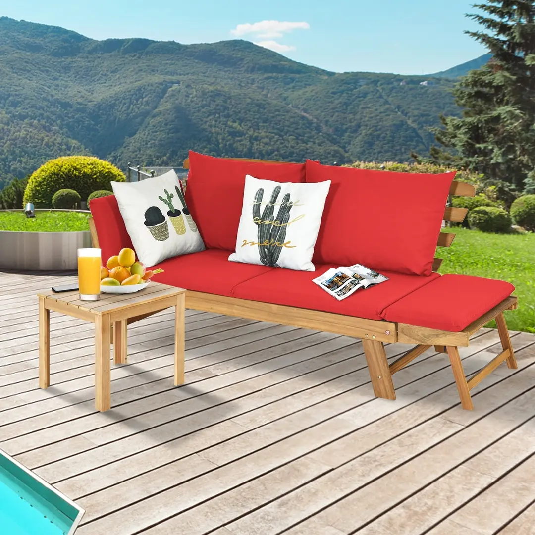 Canapea plianta de gradina Costway OP71195RE-B+ (Red/Natural)