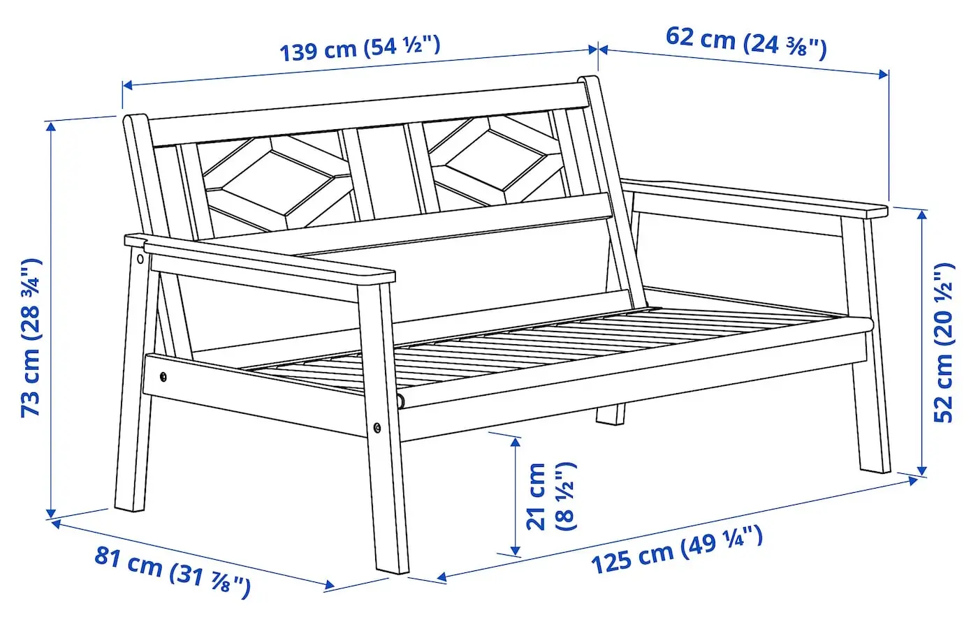 Садовый диван Ikea Bondholmen/Jarpon/Duvholmen 2-местный (Бежево-белый/Антрацит) - 5