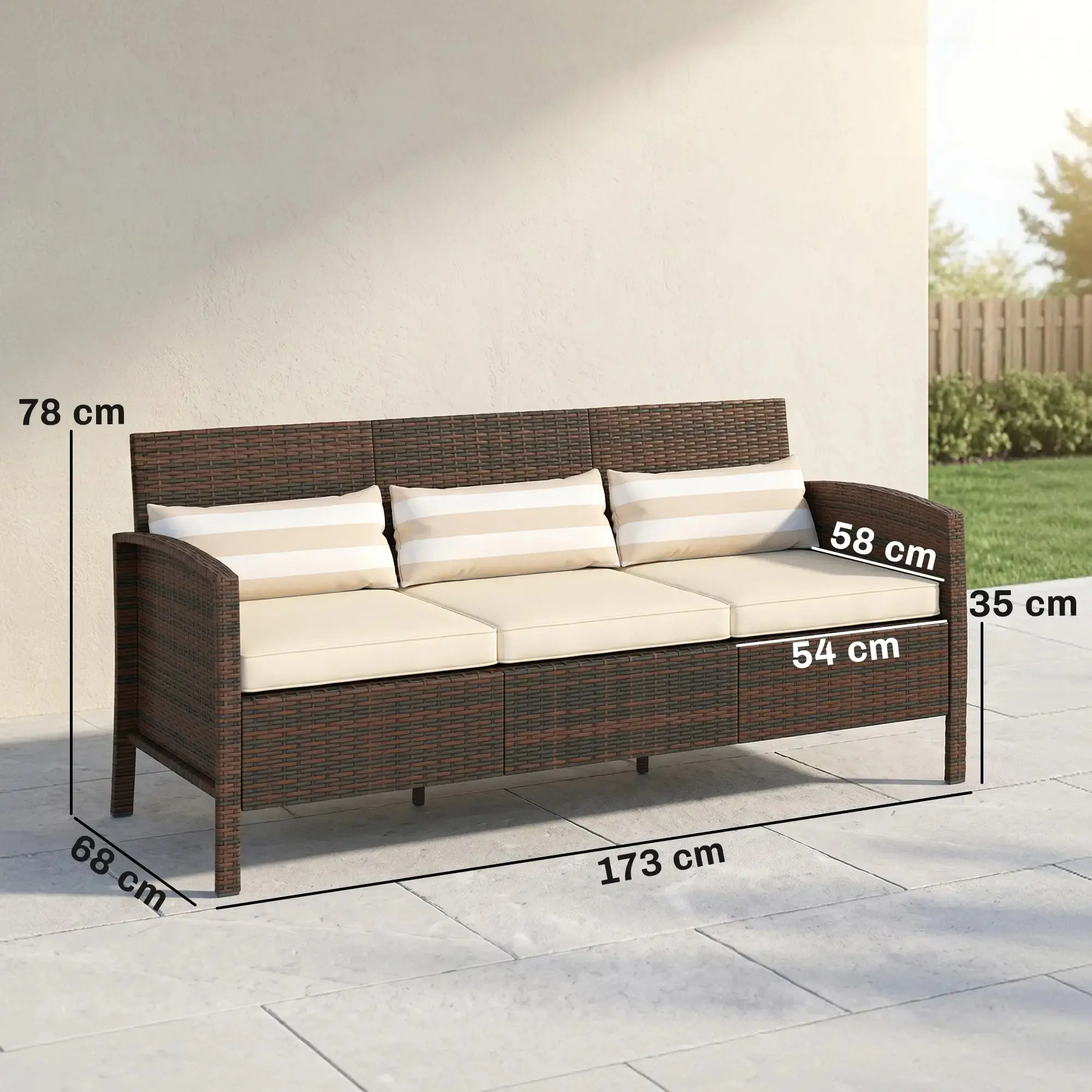 Canapea de gradina Outsunny 860-085BN (Brown/Khaki) - 4