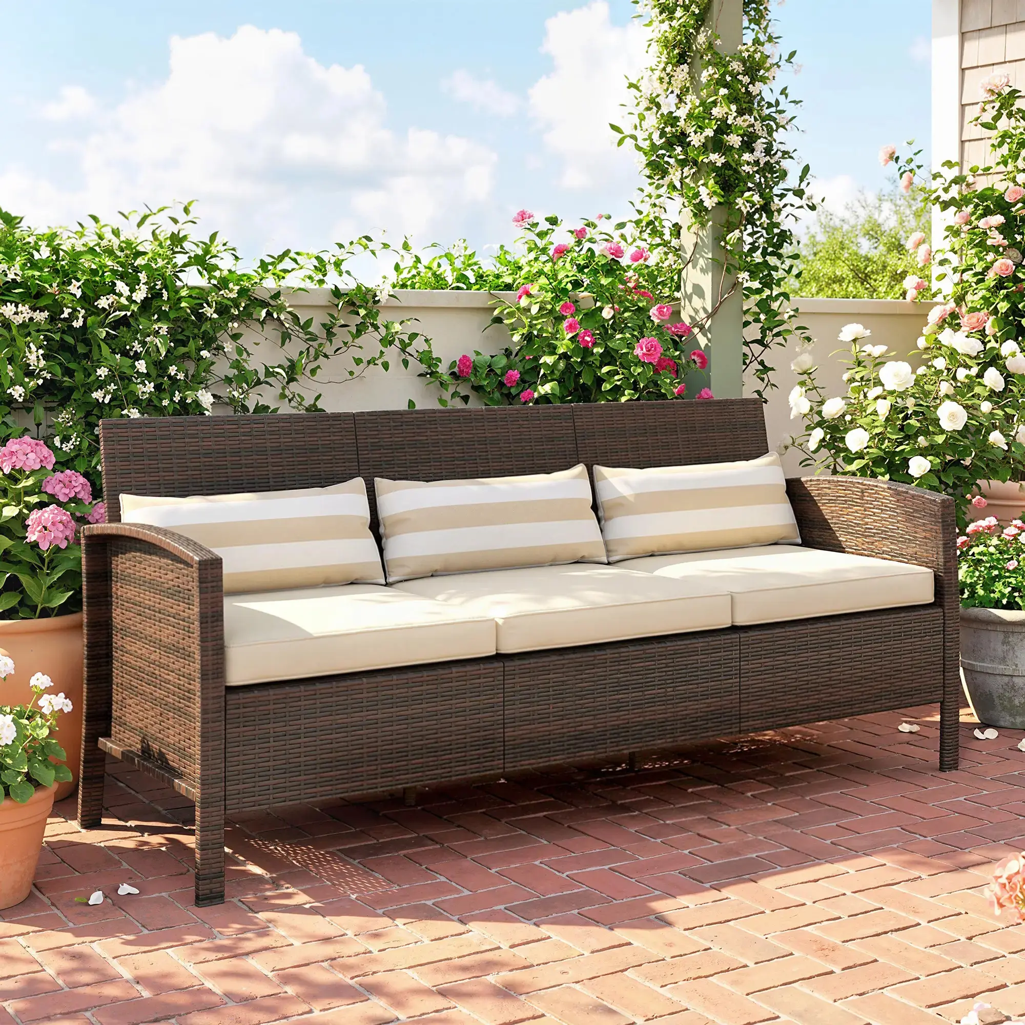 Canapea de gradina Outsunny 860-085BN (Brown/Khaki) - 6