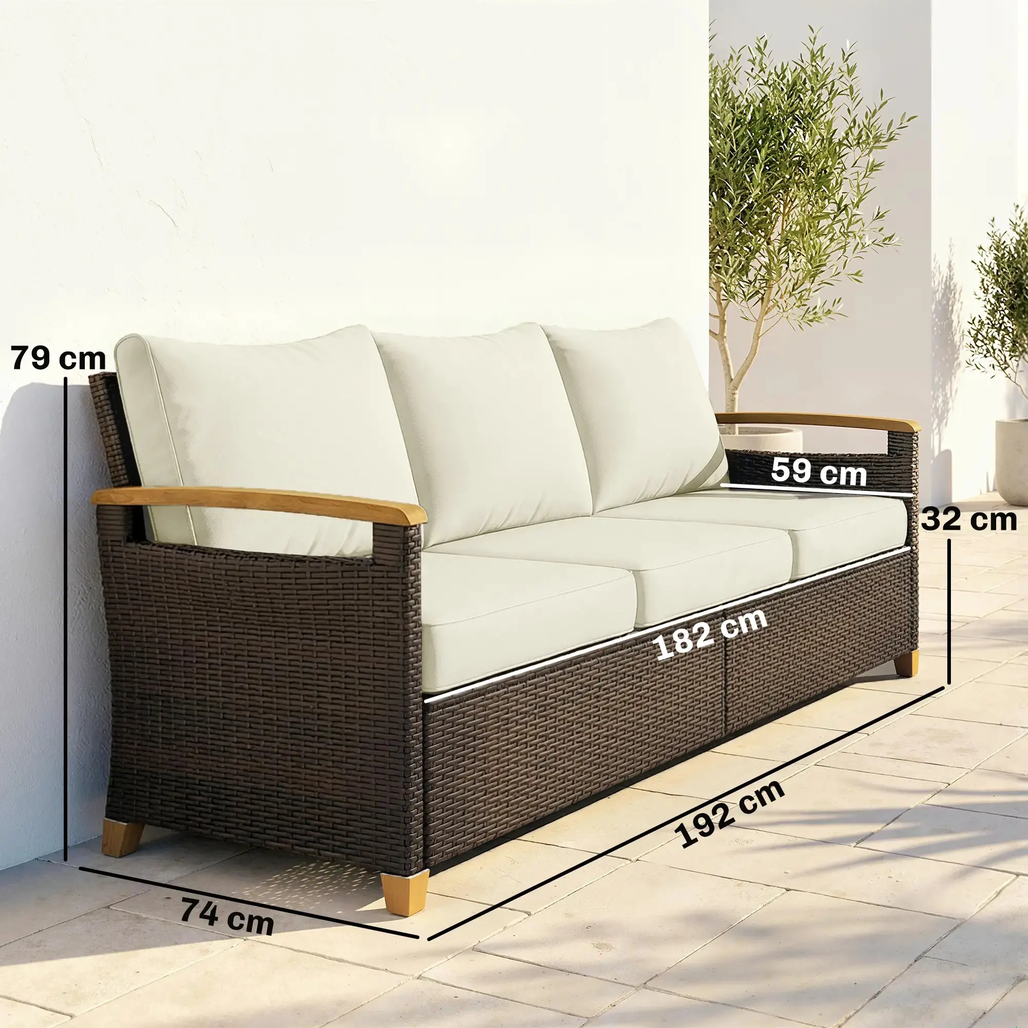 Canapea de gradina Outsunny 860-445V00CW (Cream White/Brown) - 4