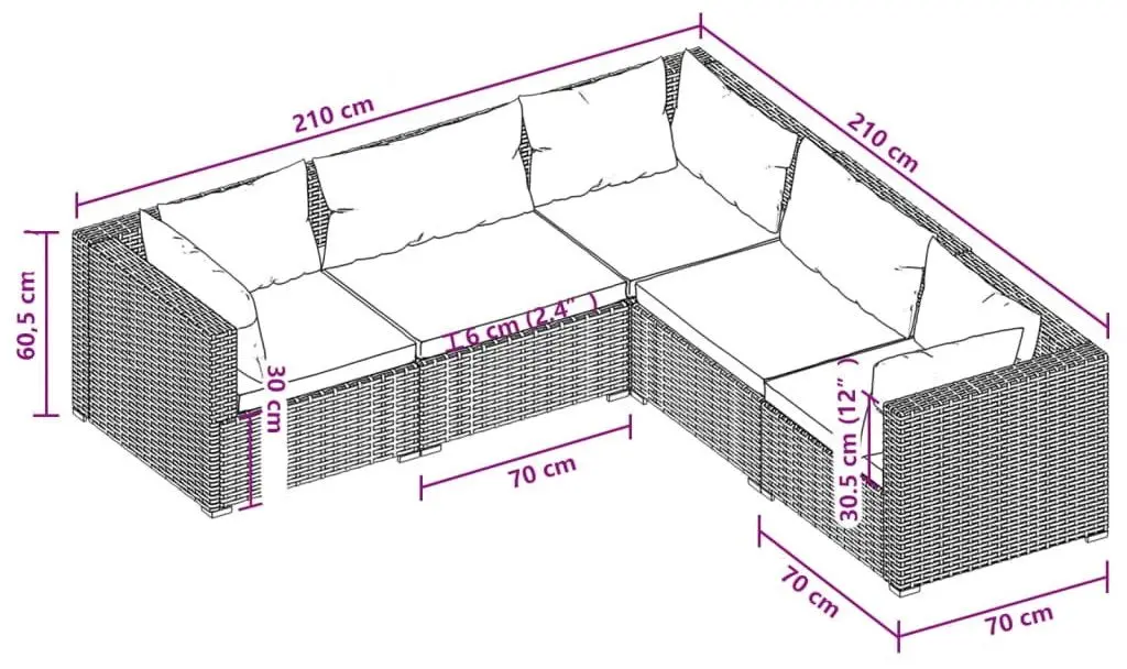 Модульный садовый диван VidaXL 3101697 (Black/Navy Blue)