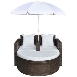 Canapea modulara de gradina cu umbrela VidaXL 40734 (Brown/White) Thumb