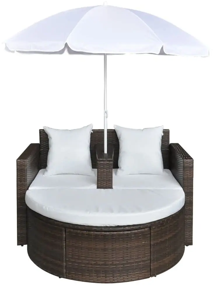 Canapea modulara de gradina cu umbrela VidaXL 40734 (Brown/White)