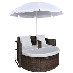Canapea modulara de gradina cu umbrela VidaXL 40734 (Brown/White) Thumb