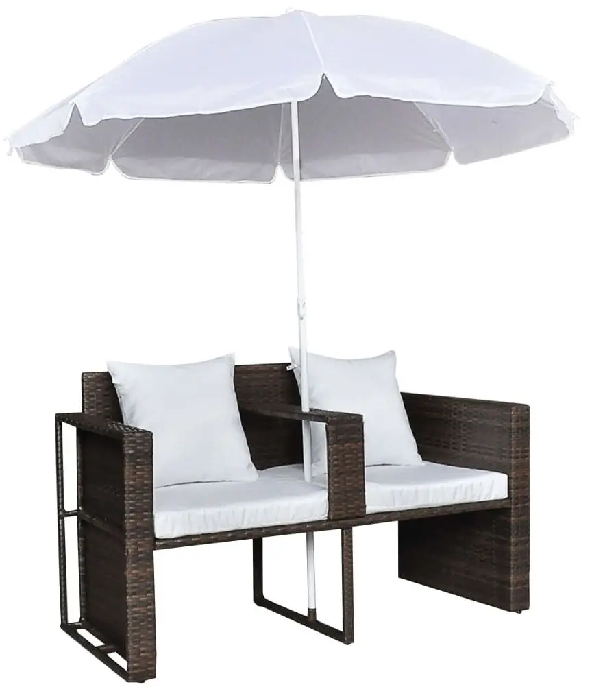 Canapea modulara de gradina cu umbrela VidaXL 40734 (Brown/White)