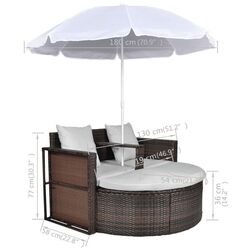 Canapea modulara de gradina cu umbrela VidaXL 40734 (Brown/White) Thumb