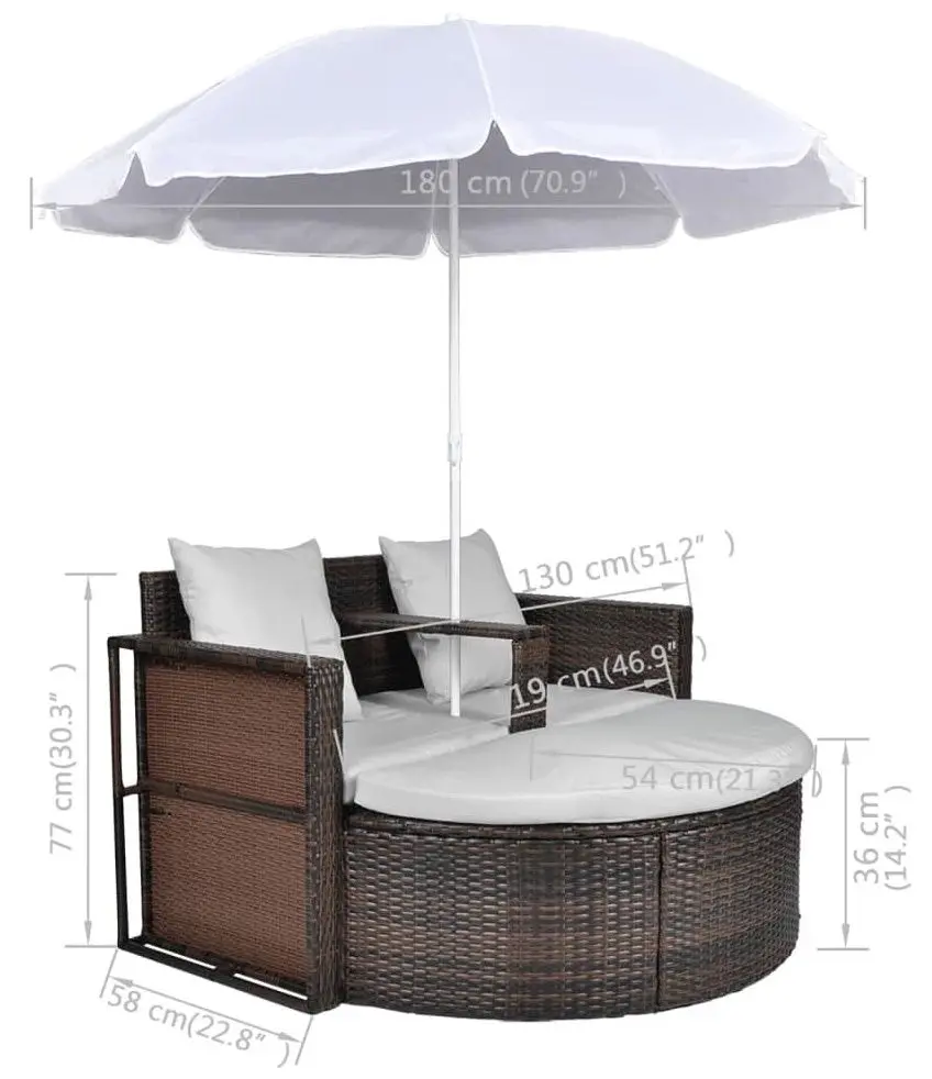 Canapea modulara de gradina cu umbrela VidaXL 40734 (Brown/White)