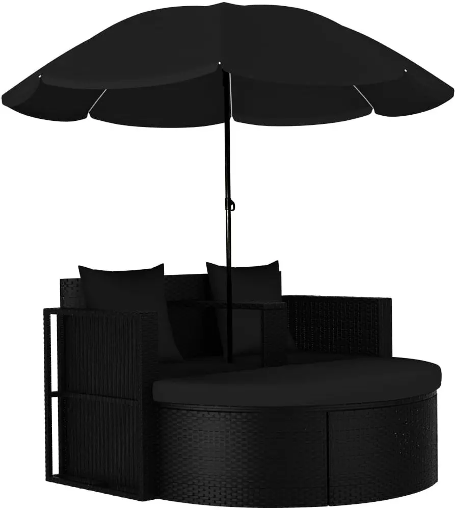Canapea modulară de grădină cu umbrelă VidaXL 47398 (Black)