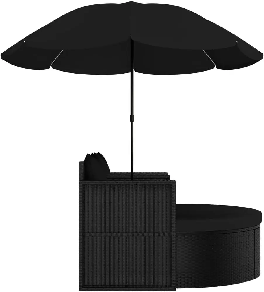 Canapea modulară de grădină cu umbrelă VidaXL 47398 (Black)