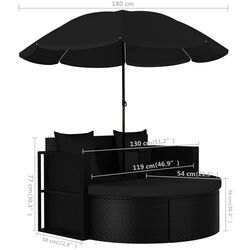 Canapea modulară de grădină cu umbrelă VidaXL 47398 (Black) Thumb