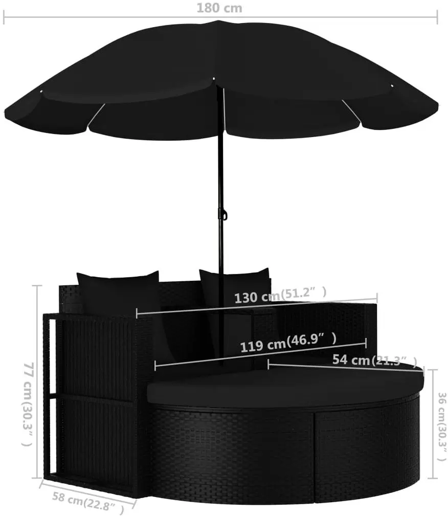 Canapea modulară de grădină cu umbrelă VidaXL 47398 (Black)