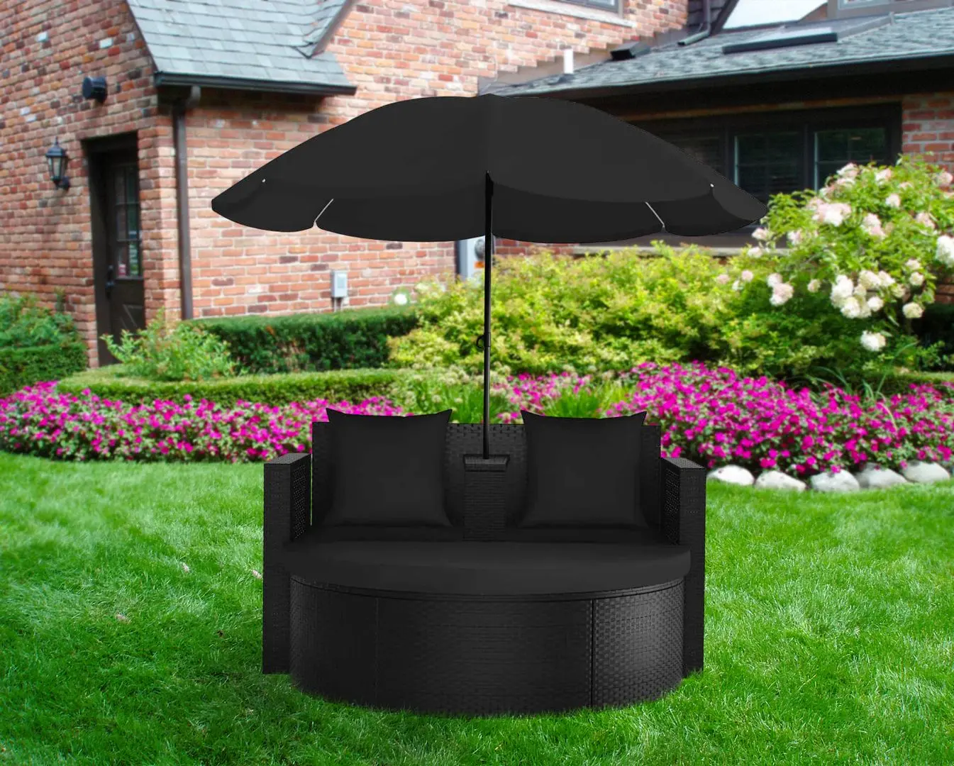 Canapea modulară de grădină cu umbrelă VidaXL 47398 (Black)