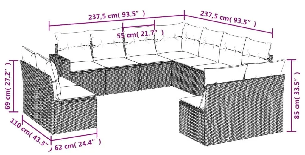 Set mobila de gradina VidaXL 3251470 (Brown/Cream)