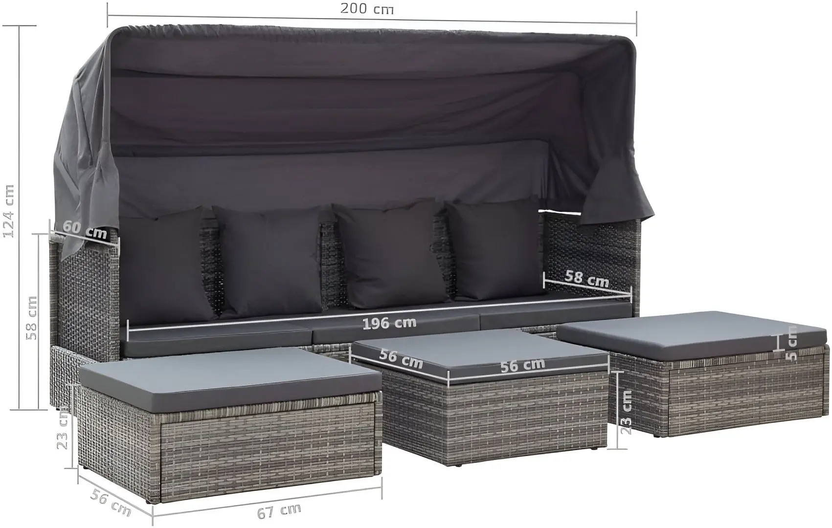 Canapea modulară de grădină VidaXL 46158 (Grey)