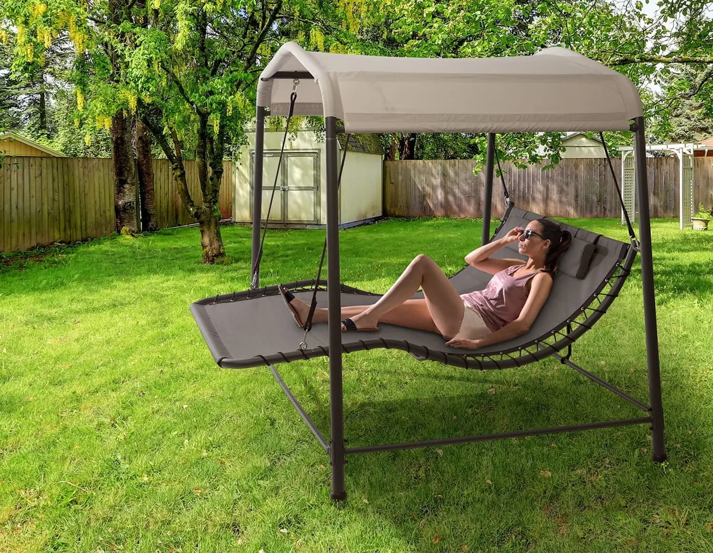 Шезлонг-качели с тентом Blumfeldt Palermo 10034774 (Grey/Beige) - 2