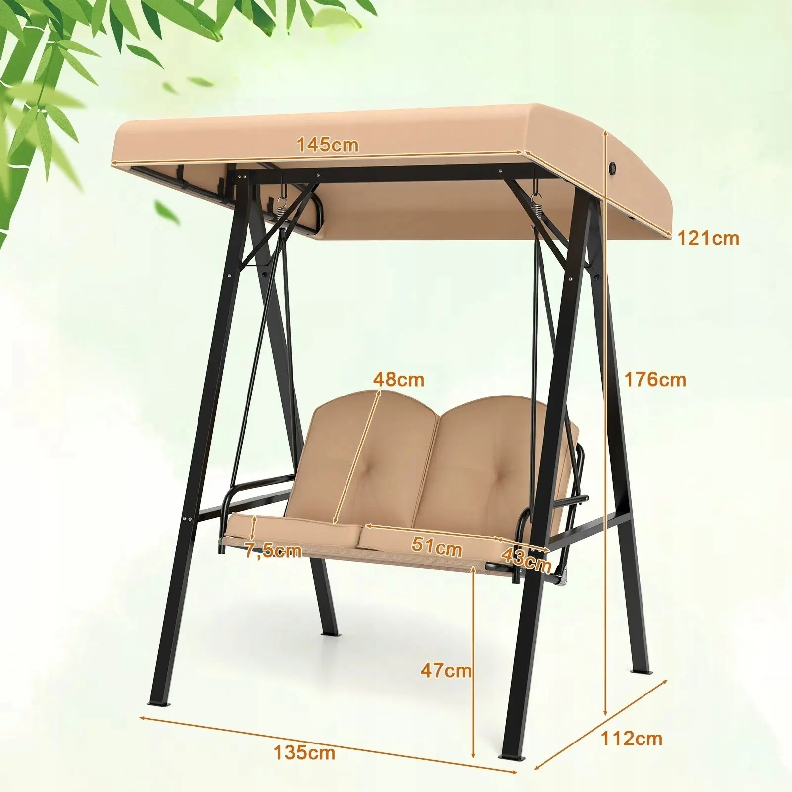 Скамья-качели с тентом Costway NP12258BE (Beige) - 2