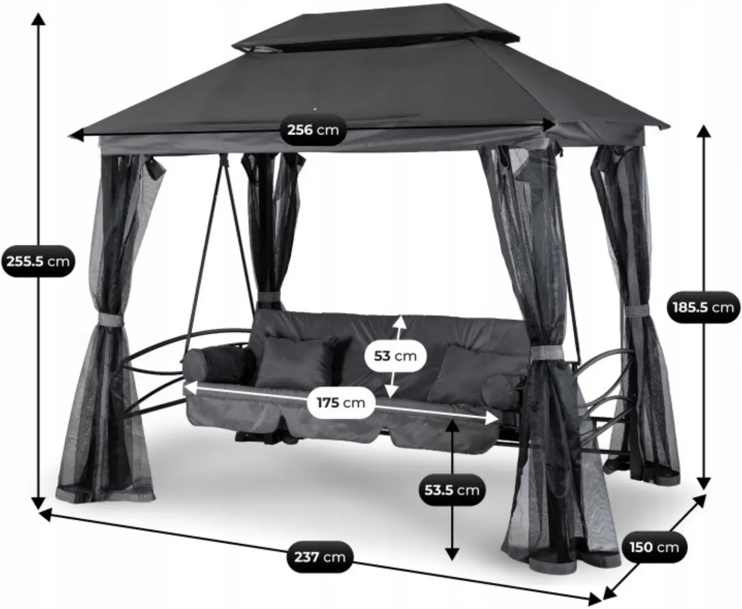 Садовые качели Mebel Elite Carmen (Black/Grey) - 10