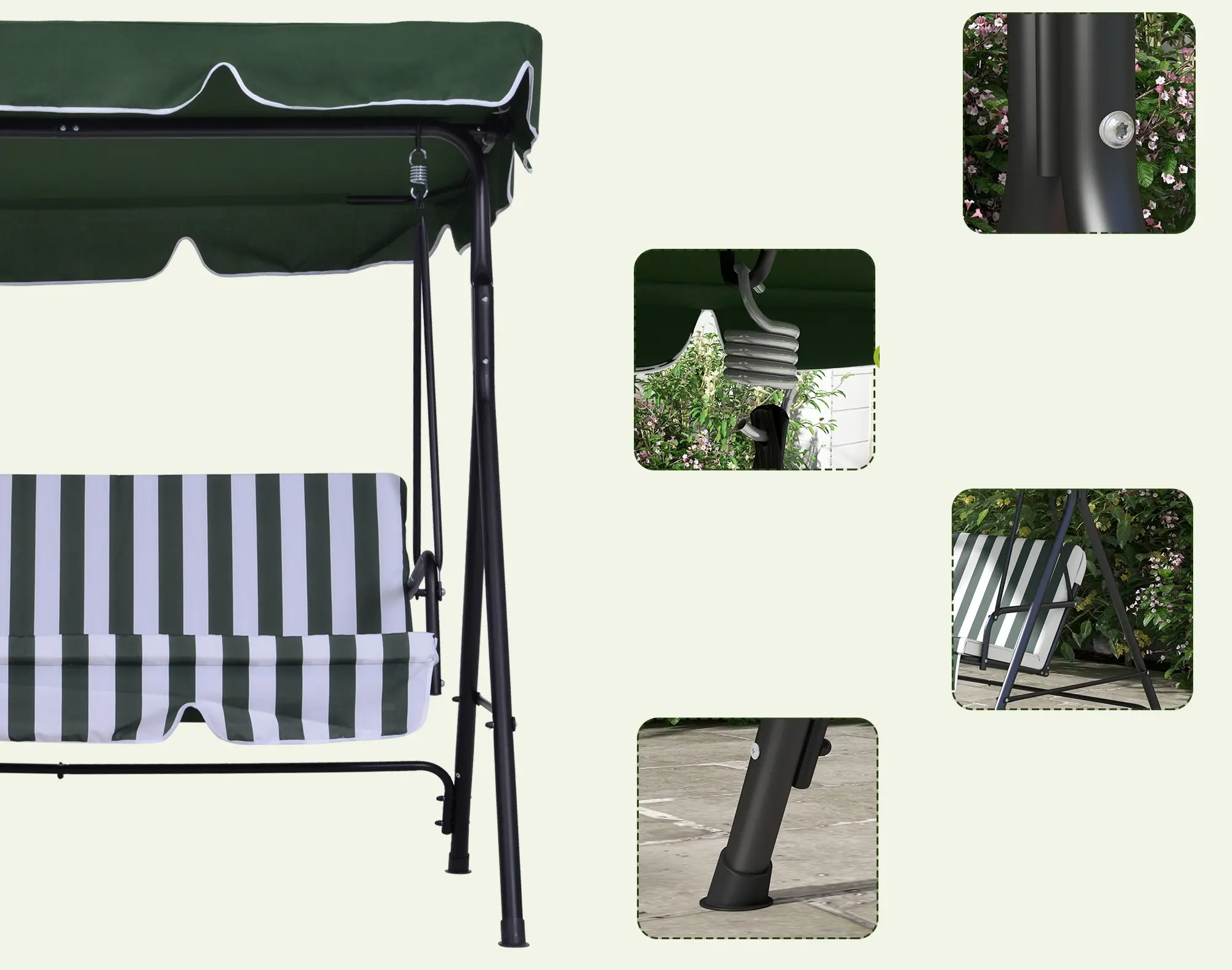 Садовые качели Outsunny 84A-054V05GN (White/Green) - 3