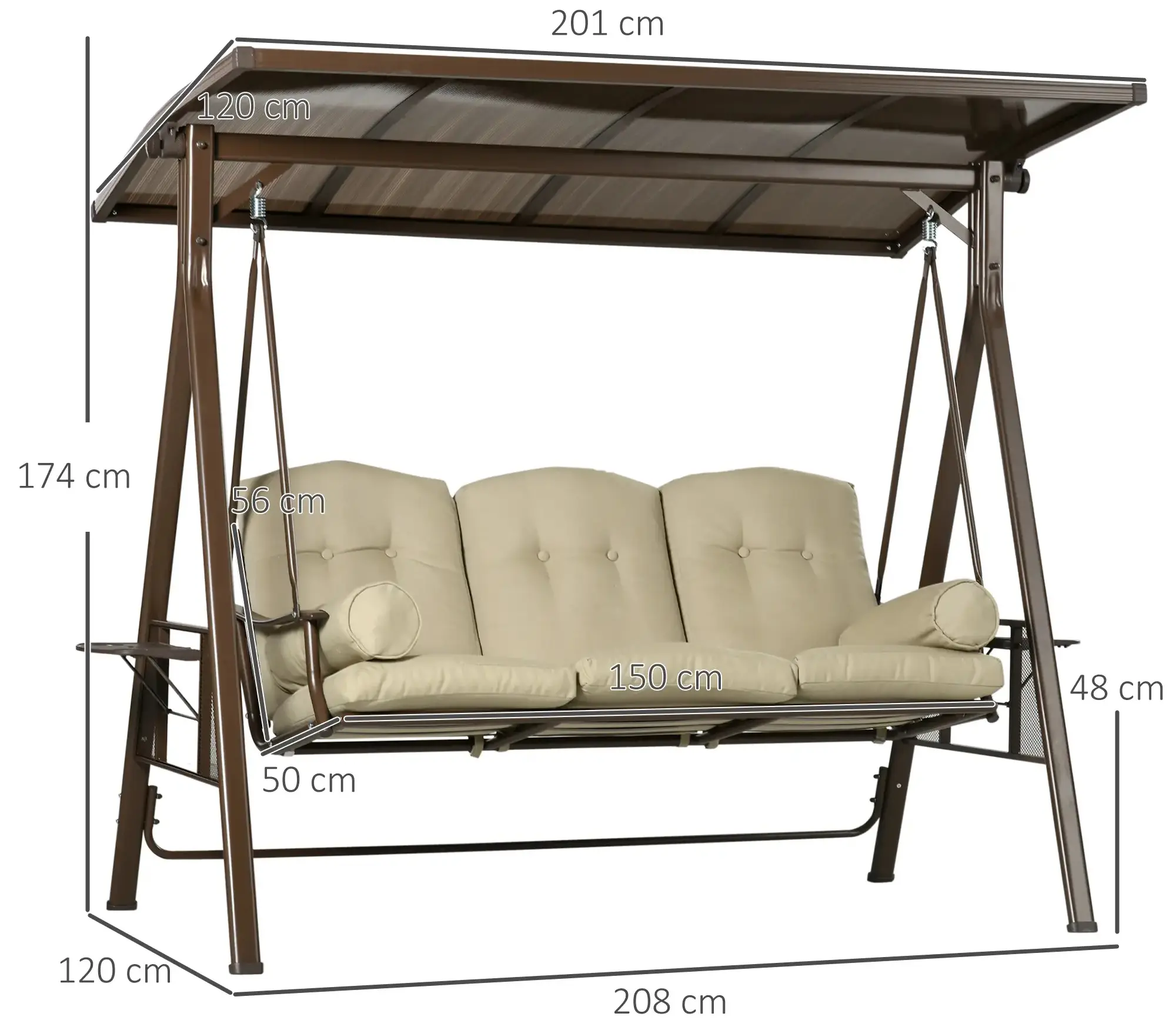 Leagan de gradina Outsunny 84A-270V00KK (Khaki/Brown) - 3