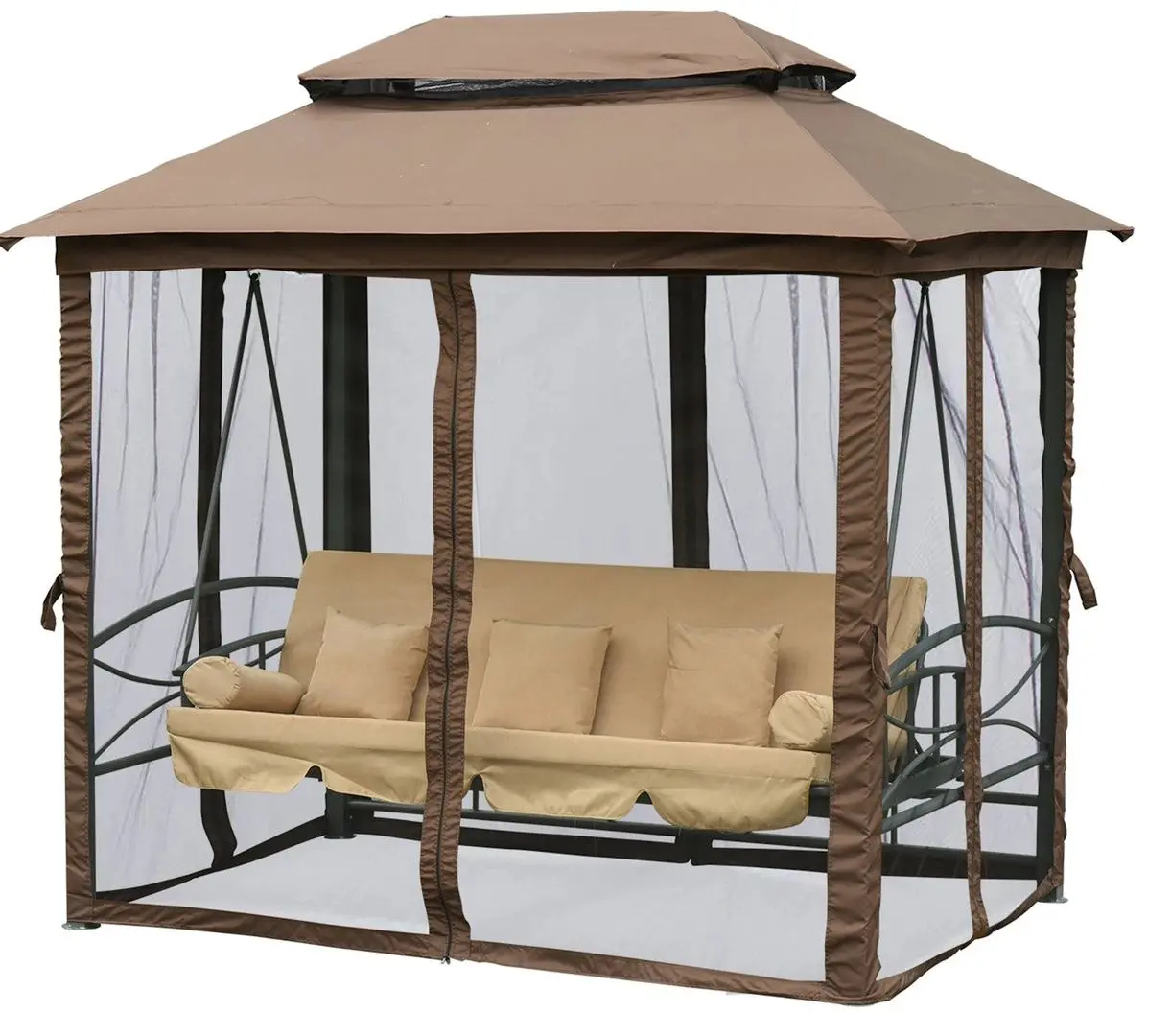 Скамья-качели с тентом Outsunny 84A-182 (Beige/Dark Brown) - 2