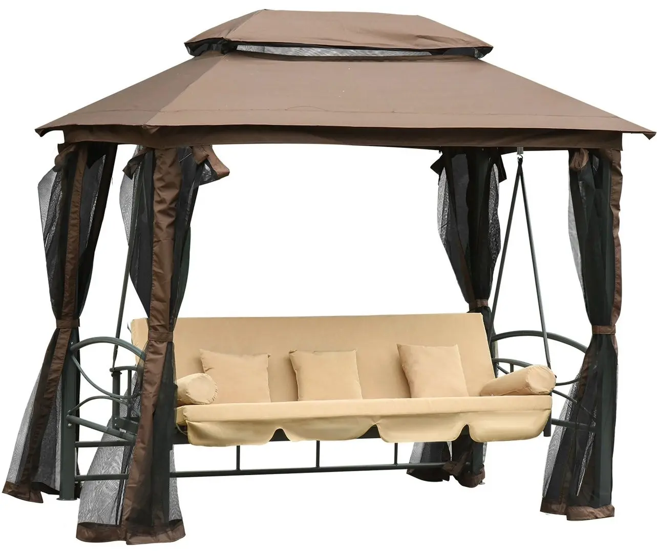 Скамья-качели с тентом Outsunny 84A-182 (Beige/Dark Brown) - 3