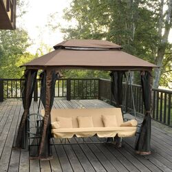 Скамья-качели с тентом Outsunny 84A-182 (Beige/Dark Brown)