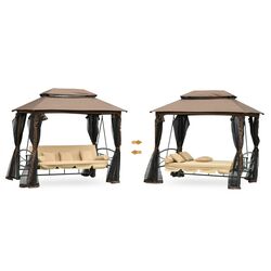 Скамья-качели с тентом Outsunny 84A-182 (Beige/Dark Brown) Thumb