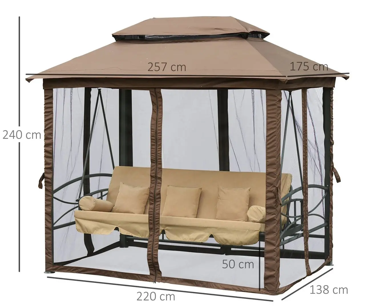 Скамья-качели с тентом Outsunny 84A-182 (Beige/Dark Brown) - 7