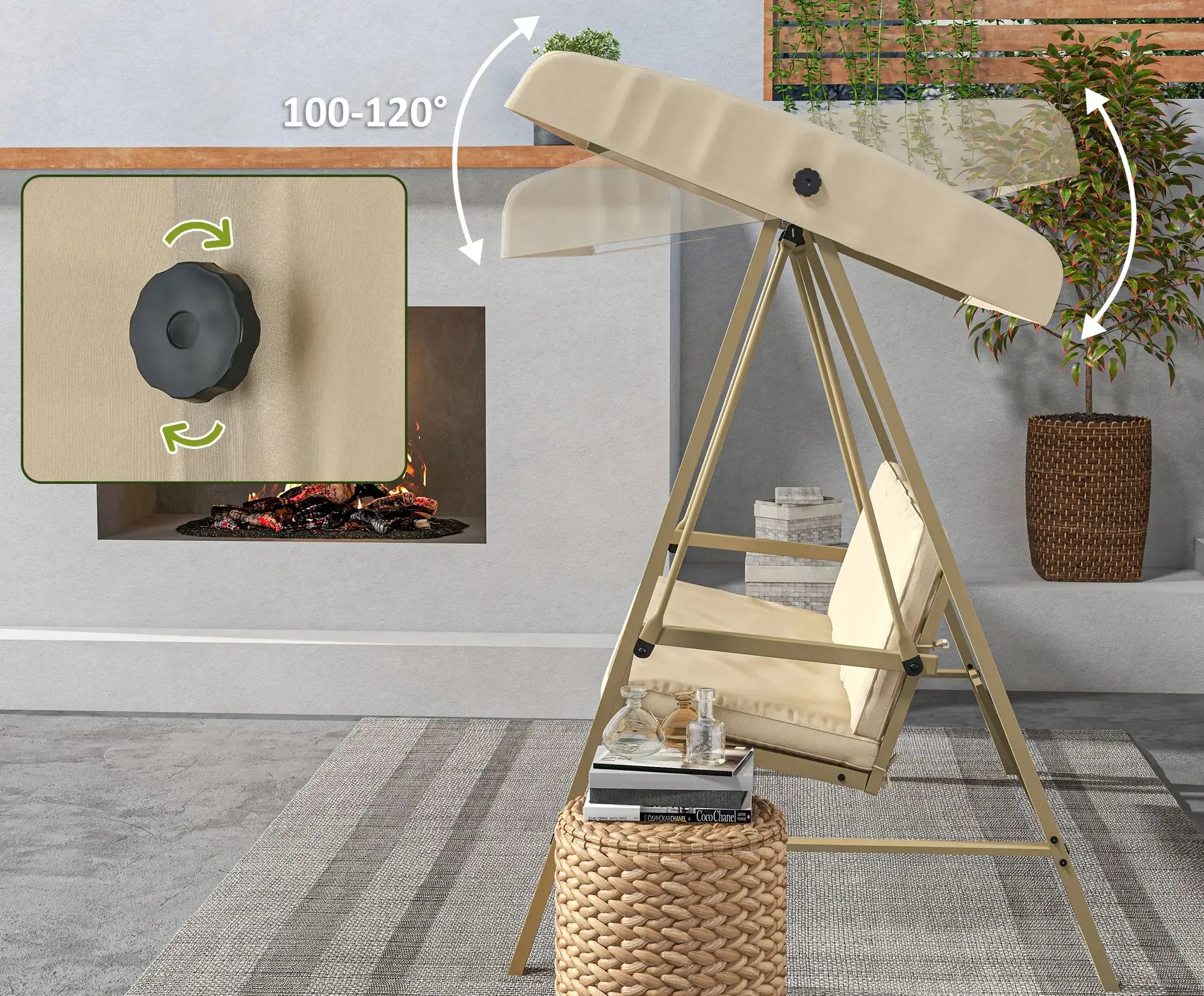 Scaun balansoar cu tent Outsunny 84A-307V00BG (Beige) - 8