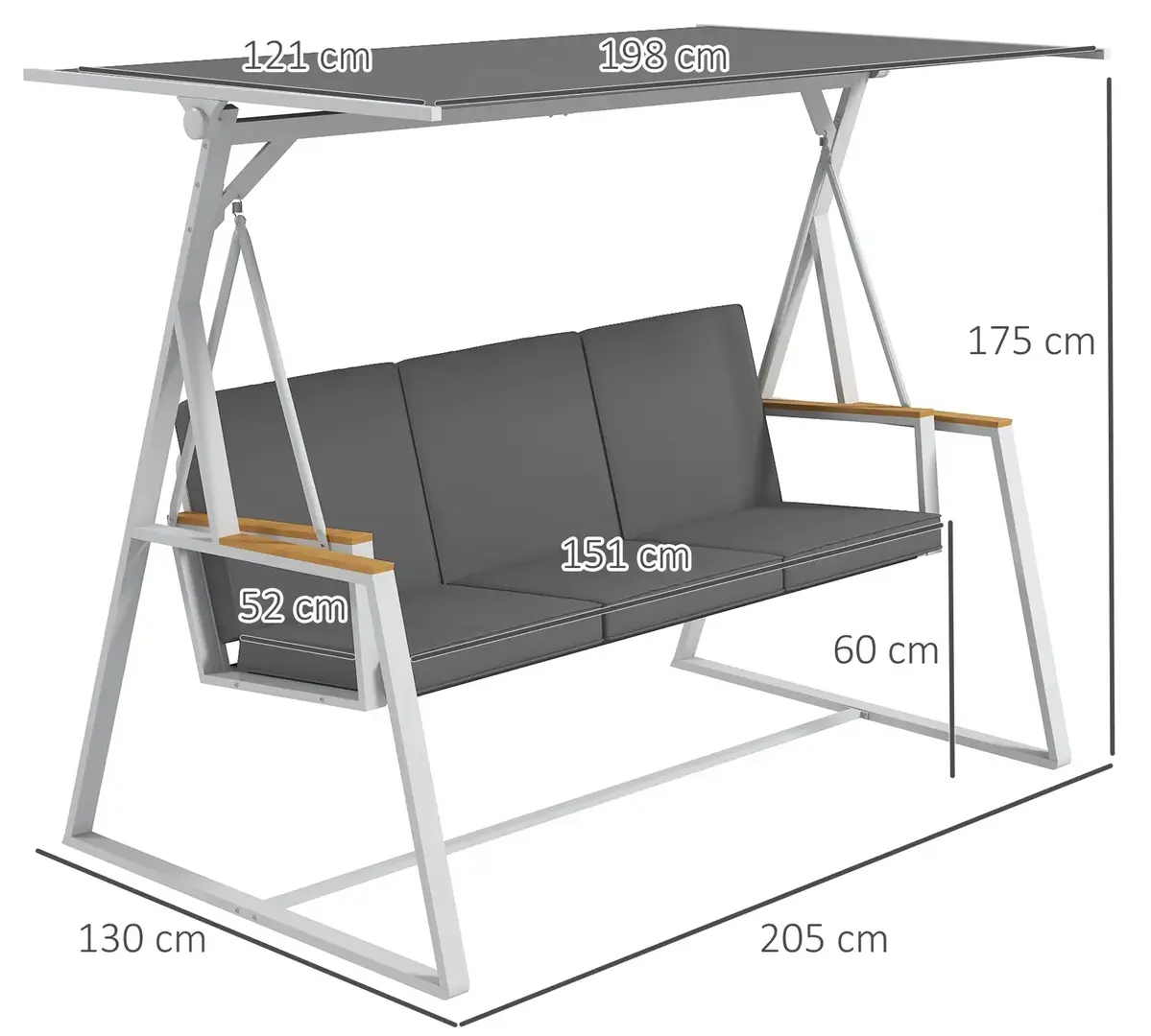 Скамья-качели с тентом Outsunny 84A-315V00CG (Grey)