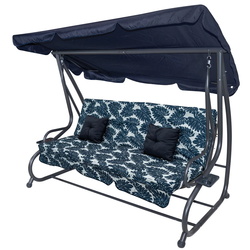 Скамья-качели с тентом Ramiz 8011 Pattern Leaves (Navy Blue) Thumb