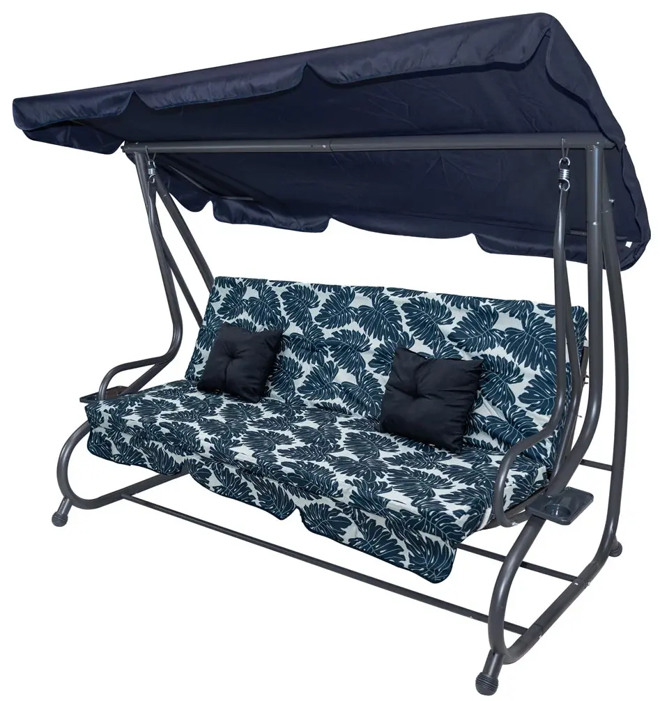 Скамья-качели с тентом Ramiz 8011 Pattern Leaves (Navy Blue)