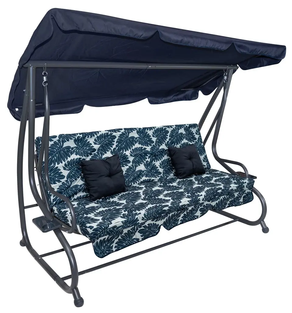 Скамья-качели с тентом Ramiz 8011 Pattern Leaves (Navy Blue)