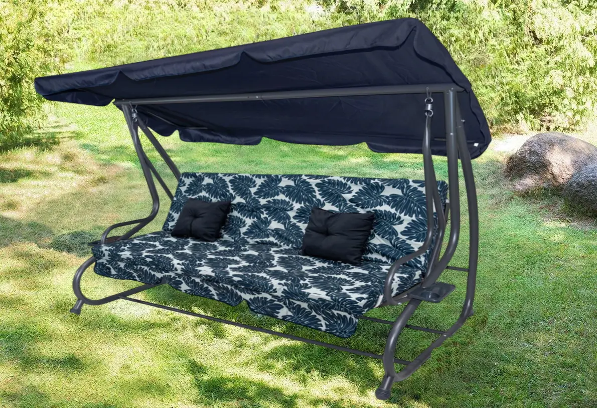 Скамья-качели с тентом Ramiz 8011 Pattern Leaves (Navy Blue)