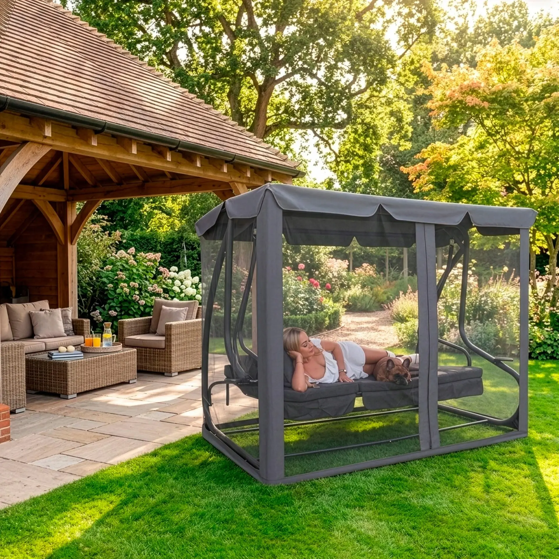 Leagan de gradina Springos GS0026 cu plasa antimosciti (Dark Gray) - 5