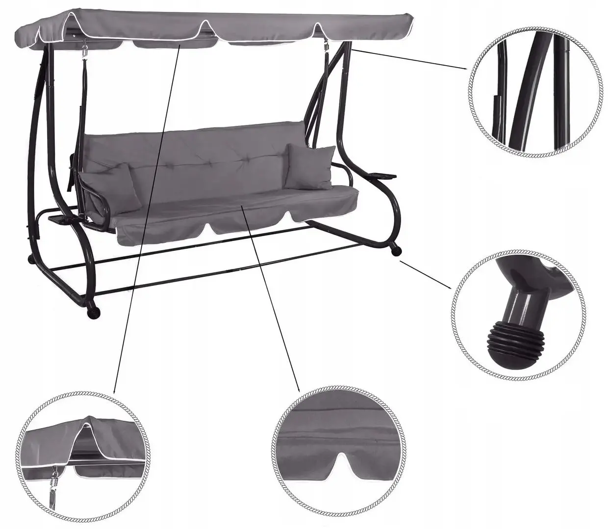 Скамья-качели с тентом Springos Linda GS0003 (Grey) - 7