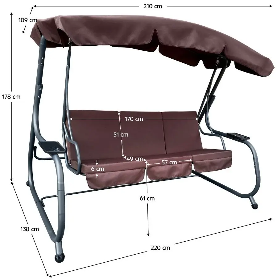 Скамья-качели с тентом Tempo Kondela Eilana (Brown/Dark Grey)