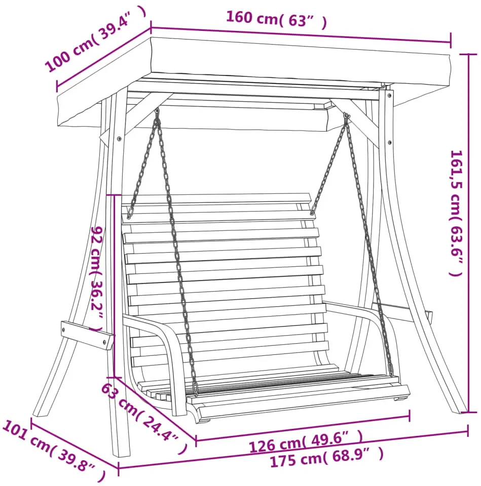 Скамья-качели с тентом VidaXL 3200628 (Natural/Anthracite) - 8