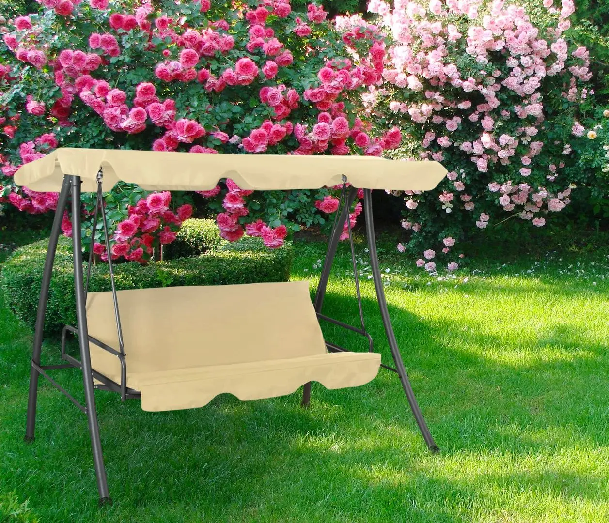 Scaun balansoar cu copertina VidaXL 43237 (White Sand)