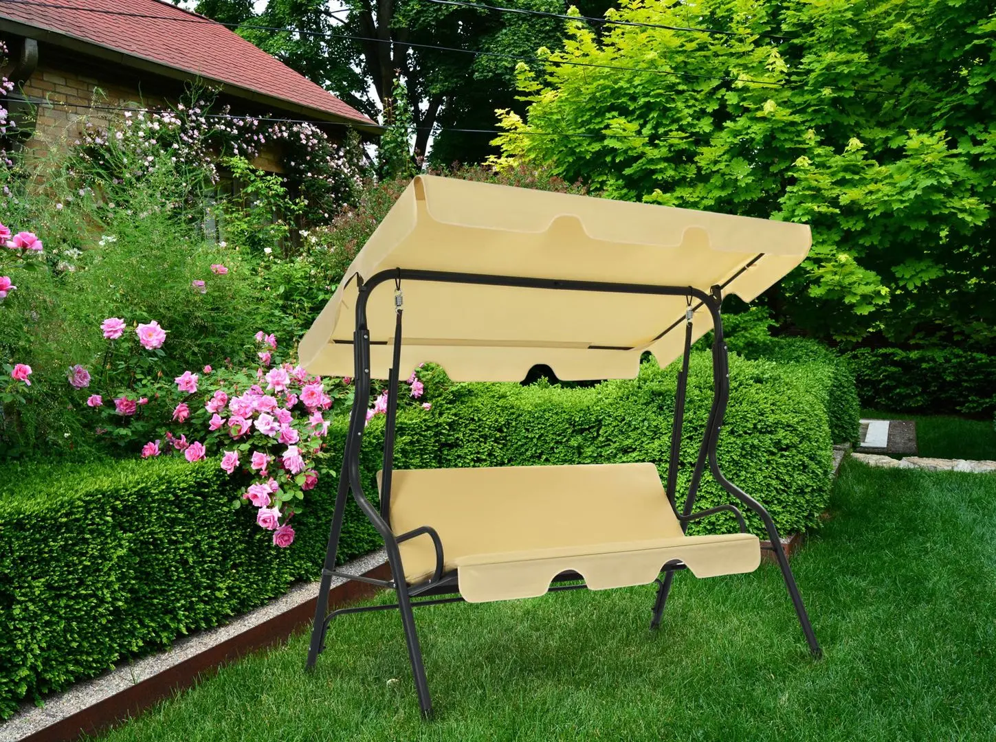 Scaun balansoar cu copertina VidaXL 45350 (White Cream)