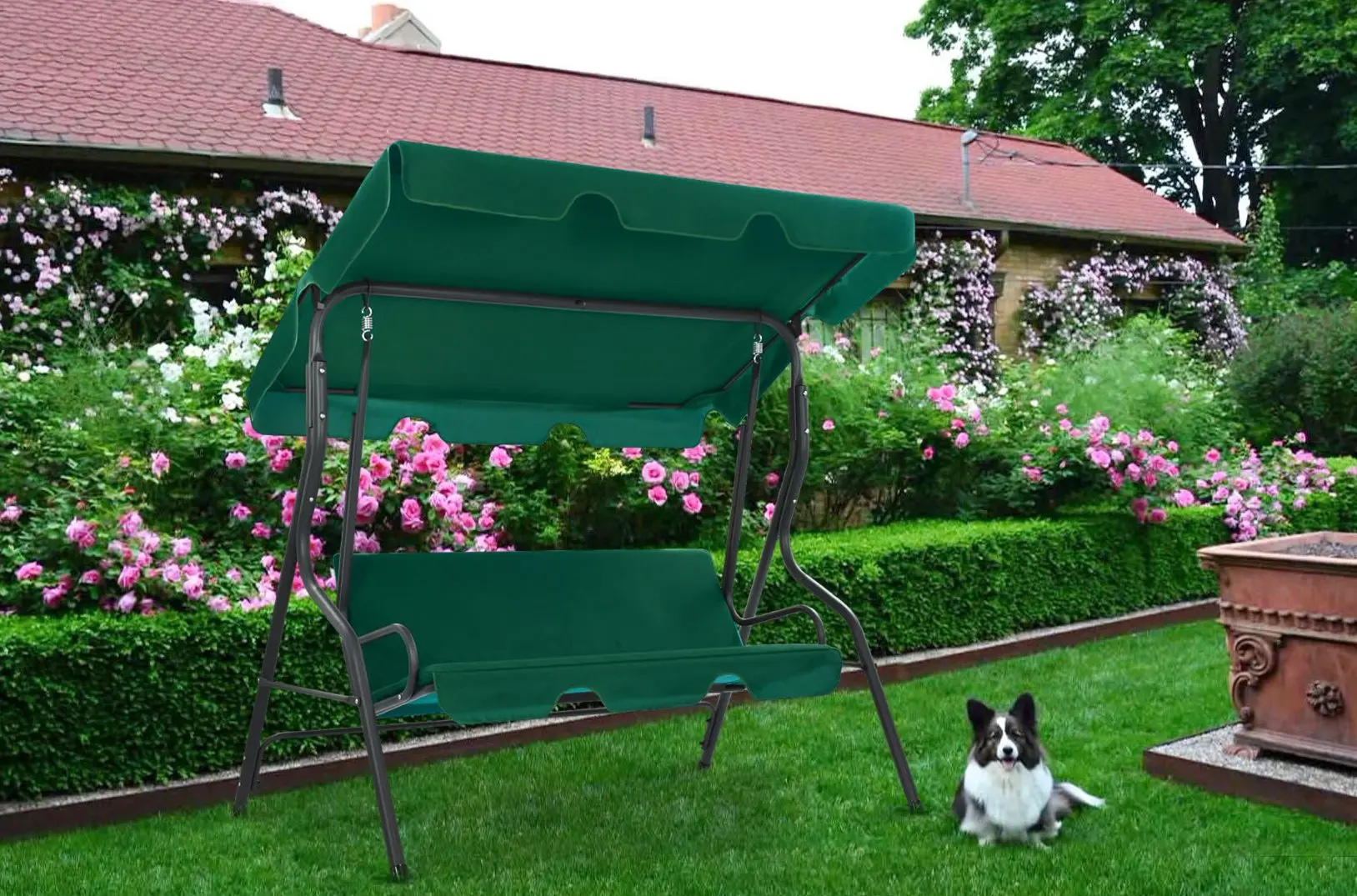 Scaun balansoar cu copertina VidaXL 48556 (Green)